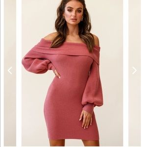 Selfie Leslie Runaway Off the Shoulder Balloon Sleeve Sweater Dress